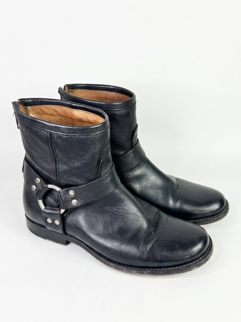 FRYE Women's Phillip Harness Short Boots size 7 black leather ankle